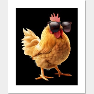 Funny chicken rooster wearing sunglasses Posters and Art